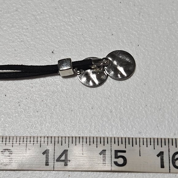 Boho Silver Tone Disc Pendants Double Strand Black Cord Necklace Fashion Jewelry - Picture 5 of 5